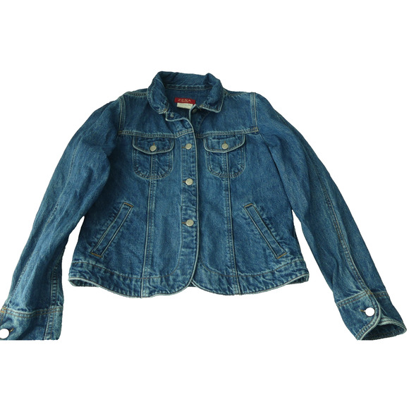 Zena Women's Jean Jacket LARGE Denim Button Up Y2K Cotton Waist - Picture 2 of 8